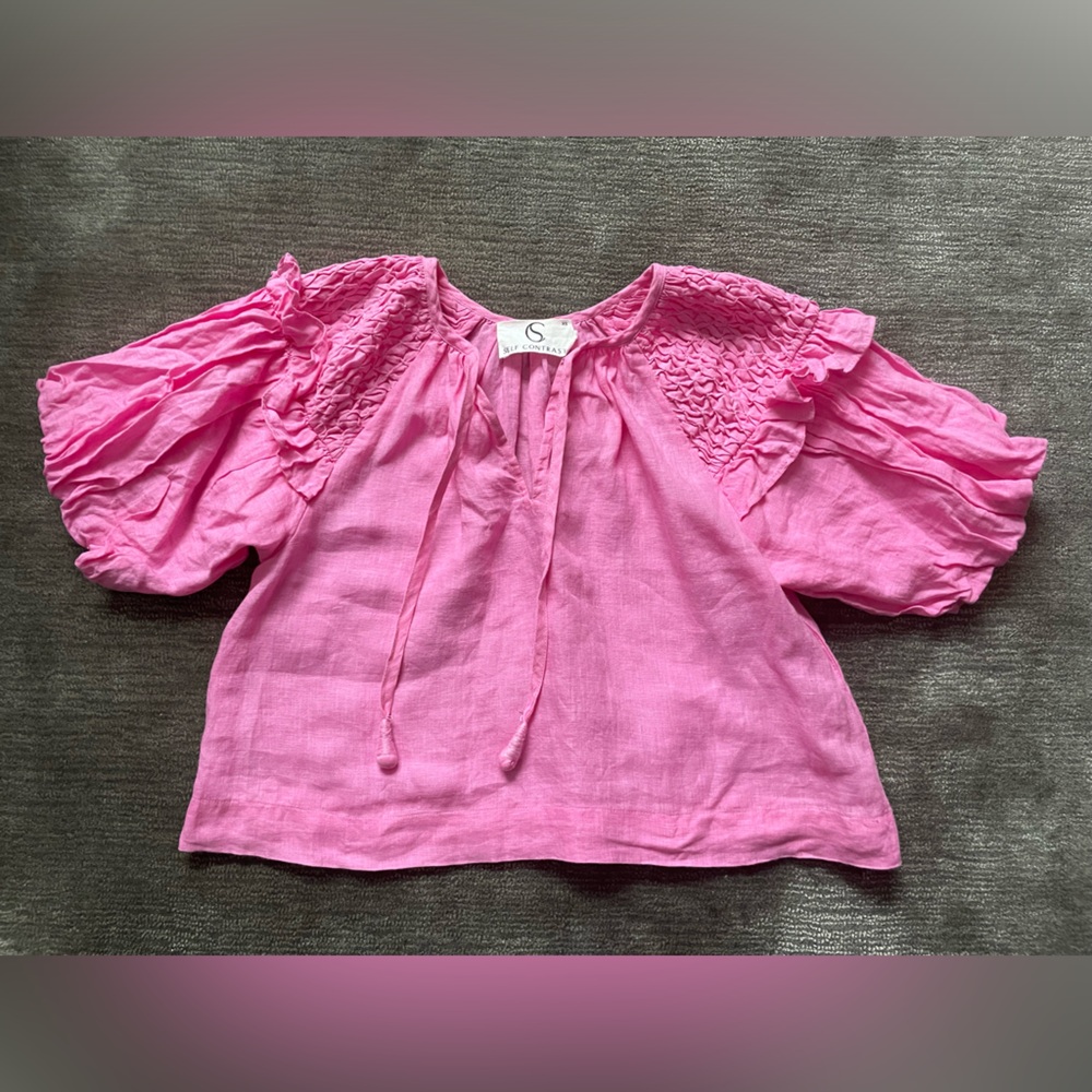 Fun 100% linen top in pink!